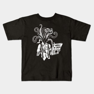 Coffee drinking skeleton with tentacles, newspaper Kids T-Shirt